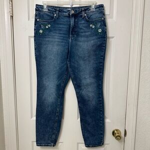 LC Lauren Conrad Skinny Denim Jeans Women’s Size 16 Floral Embroidered Pockets